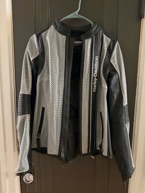 Harley‑Davidson Black and White Perforated Leather Riding Jacket